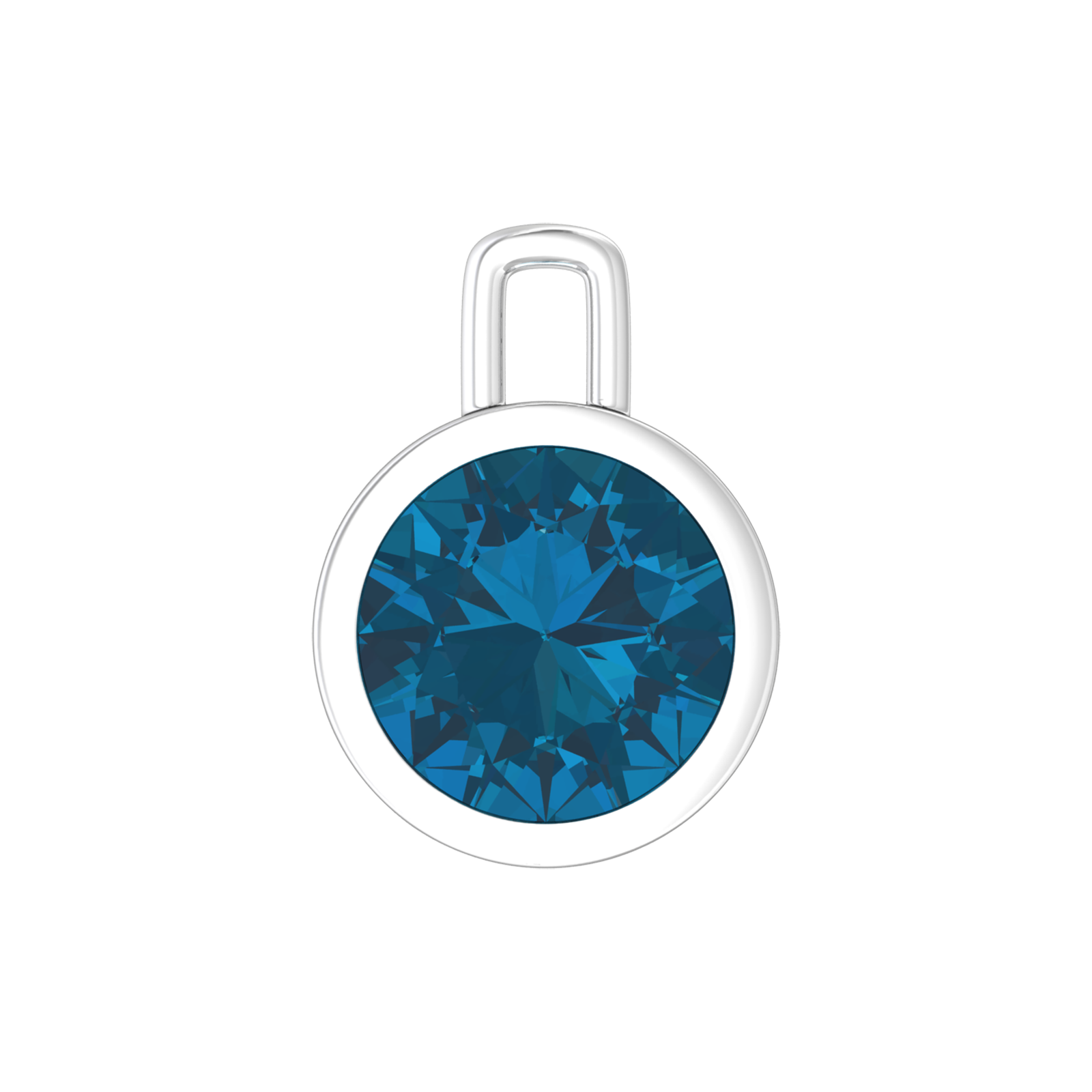 Nova pendant attachment in a plain bezel setting with round London Blue Topaz Gardiner Brothers White Gold