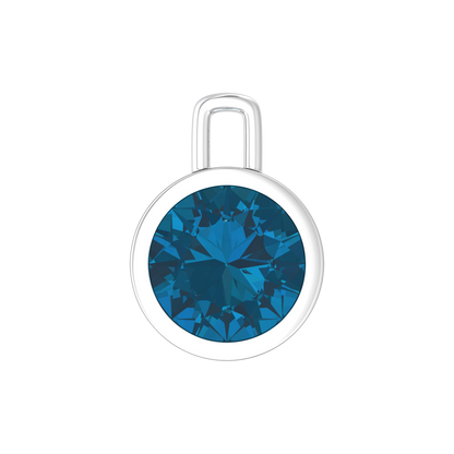 Nova pendant attachment in a plain bezel setting with round London Blue Topaz Gardiner Brothers White Gold