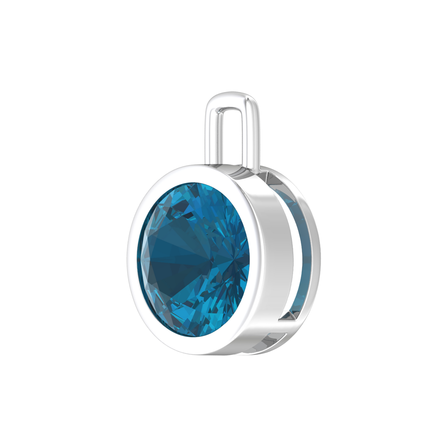 Nova pendant attachment in a plain bezel setting with round London Blue Topaz Gardiner Brothers