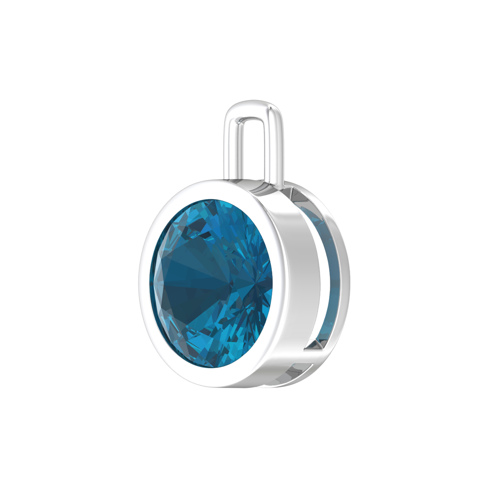 Nova pendant attachment in a plain bezel setting with round London Blue Topaz Gardiner Brothers