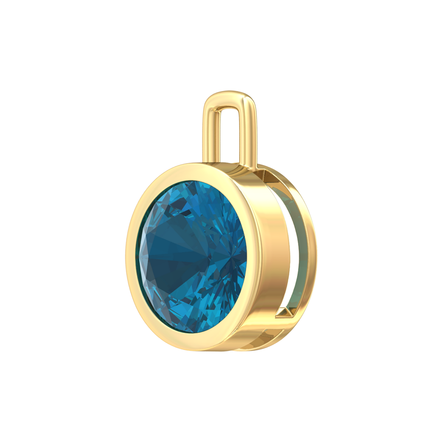 Nova pendant attachment in a plain bezel setting with round London Blue Topaz Gardiner Brothers