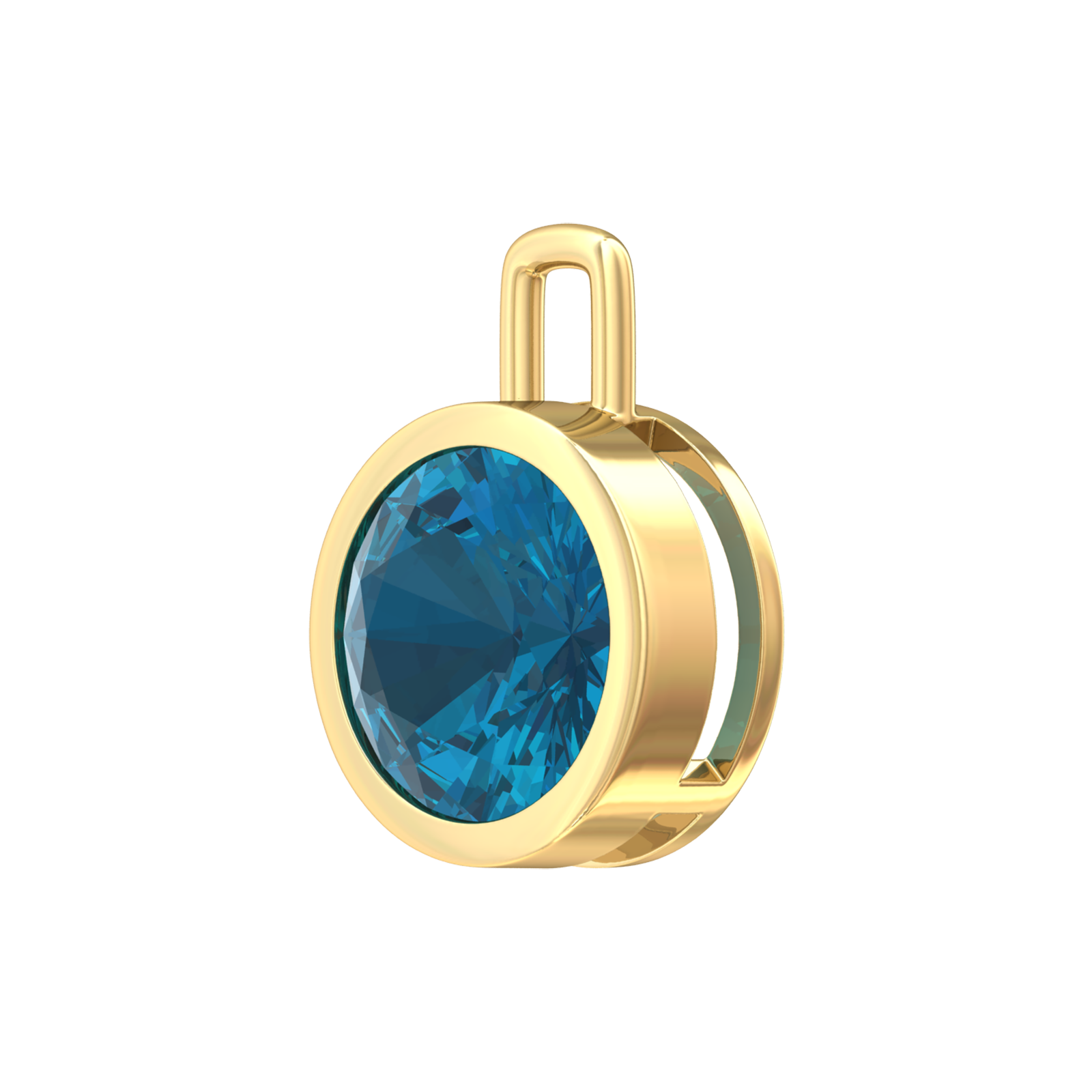 Nova pendant attachment in a plain bezel setting with round London Blue Topaz Gardiner Brothers