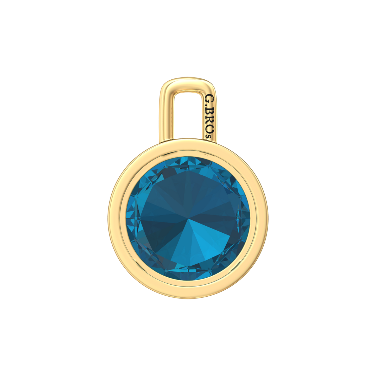 Nova pendant attachment in a plain bezel setting with round London Blue Topaz Gardiner Brothers