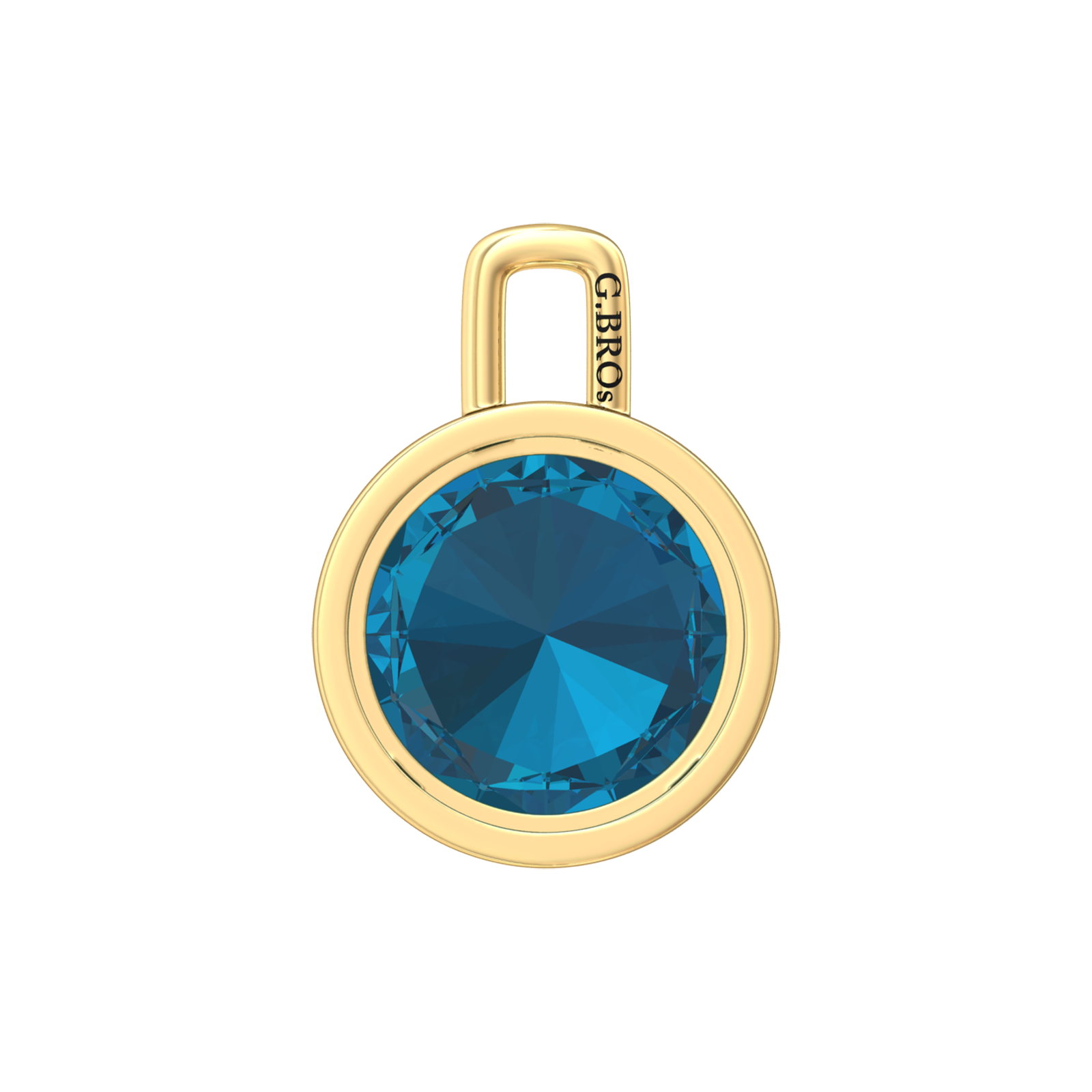 Nova pendant attachment in a plain bezel setting with round London Blue Topaz Gardiner Brothers