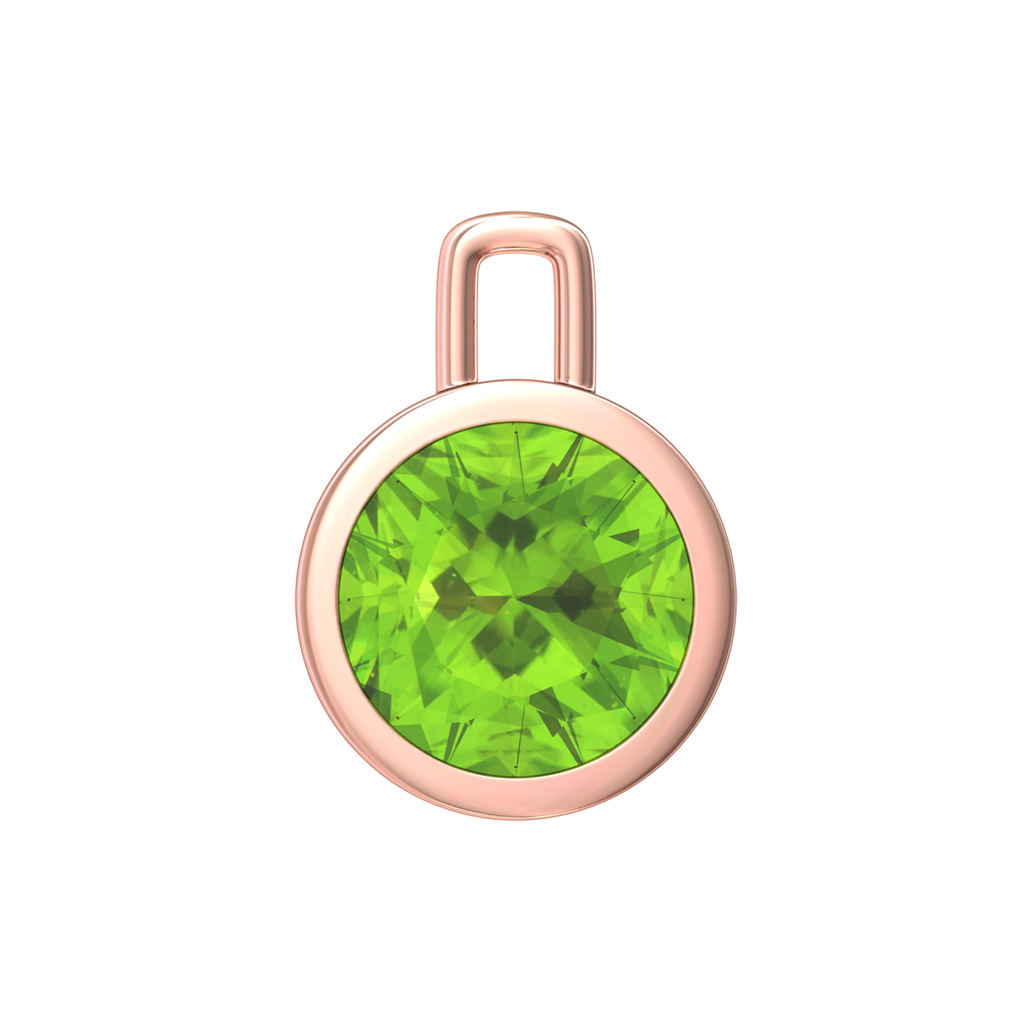 Nova pendant attachment in a plain bezel setting with round Peridot Gardiner Brothers Rose Gold