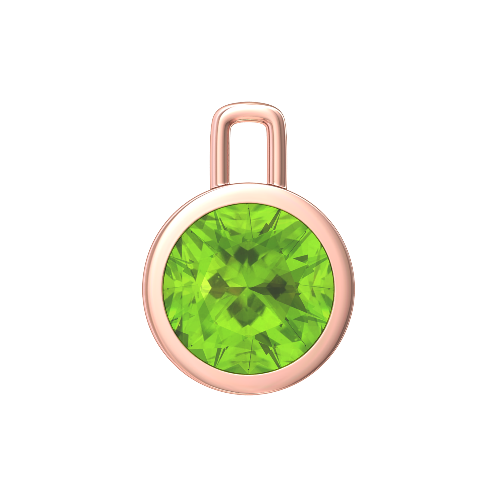 Nova pendant attachment in a plain bezel setting with round Peridot Gardiner Brothers Rose Gold