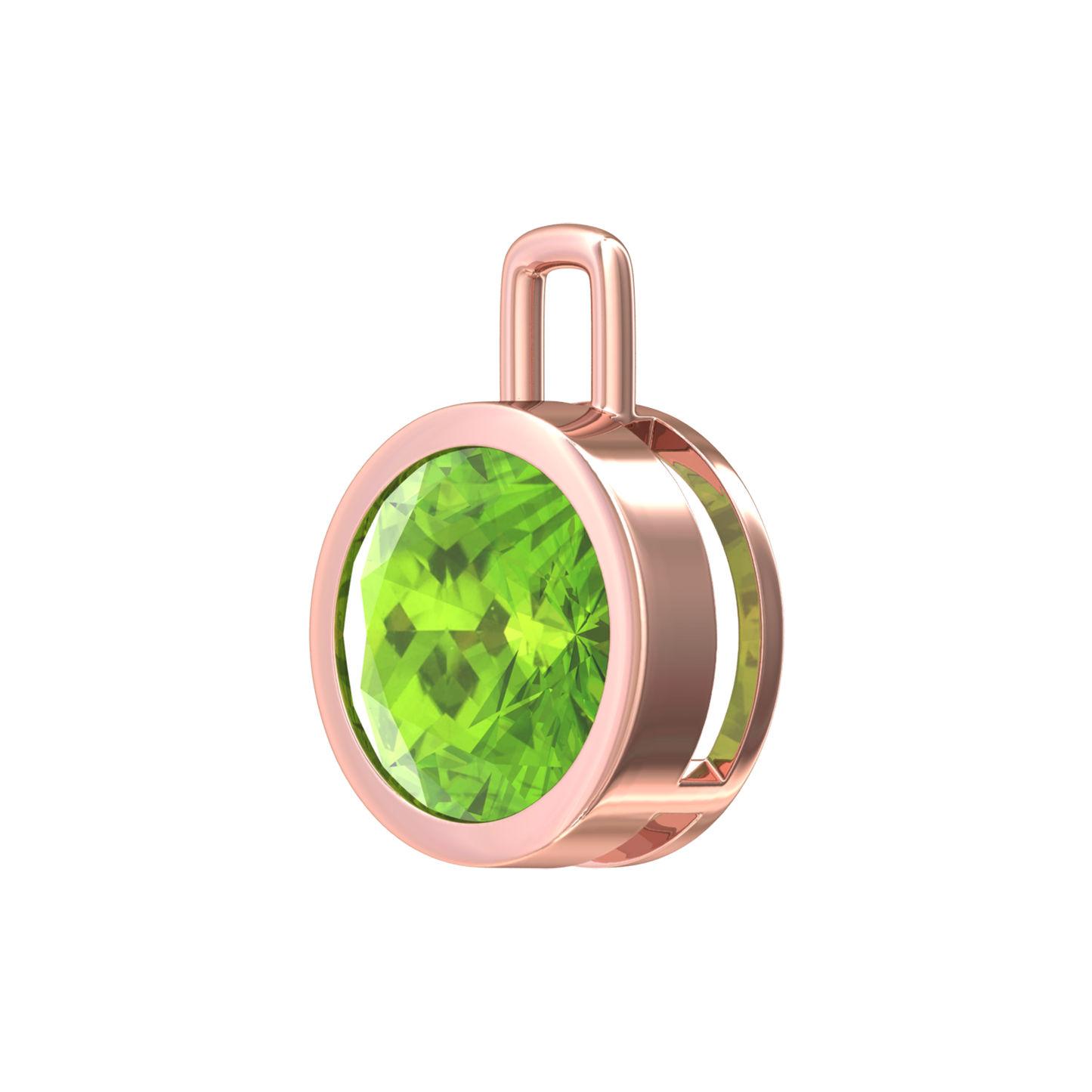 Nova pendant attachment in a plain bezel setting with round Peridot Gardiner Brothers