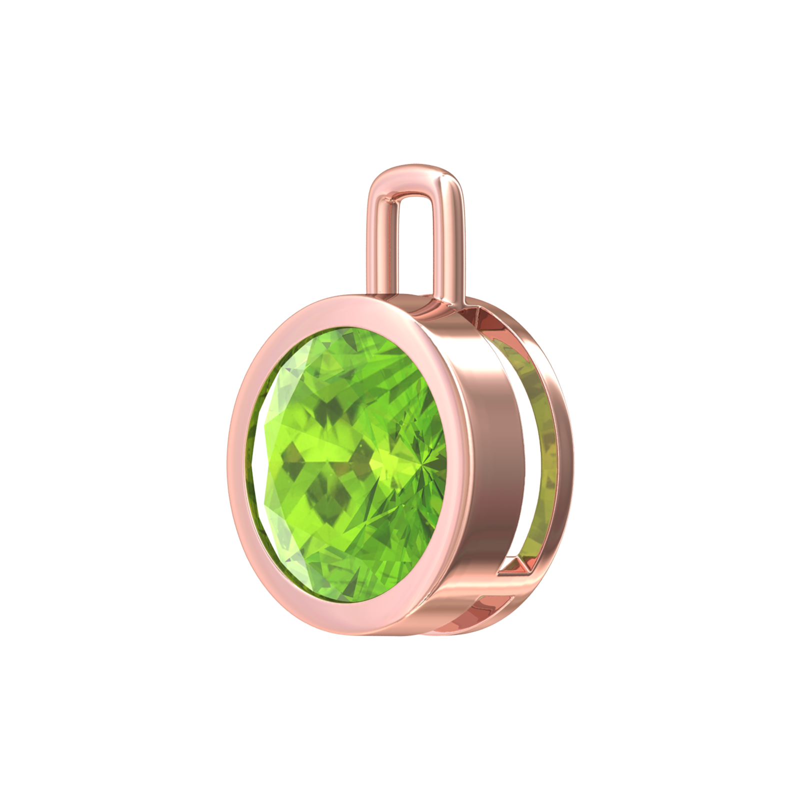 Nova pendant attachment in a plain bezel setting with round Peridot Gardiner Brothers