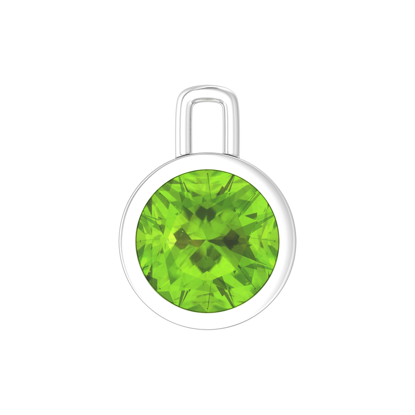 Nova pendant attachment in a plain bezel setting with round Peridot Gardiner Brothers White Gold