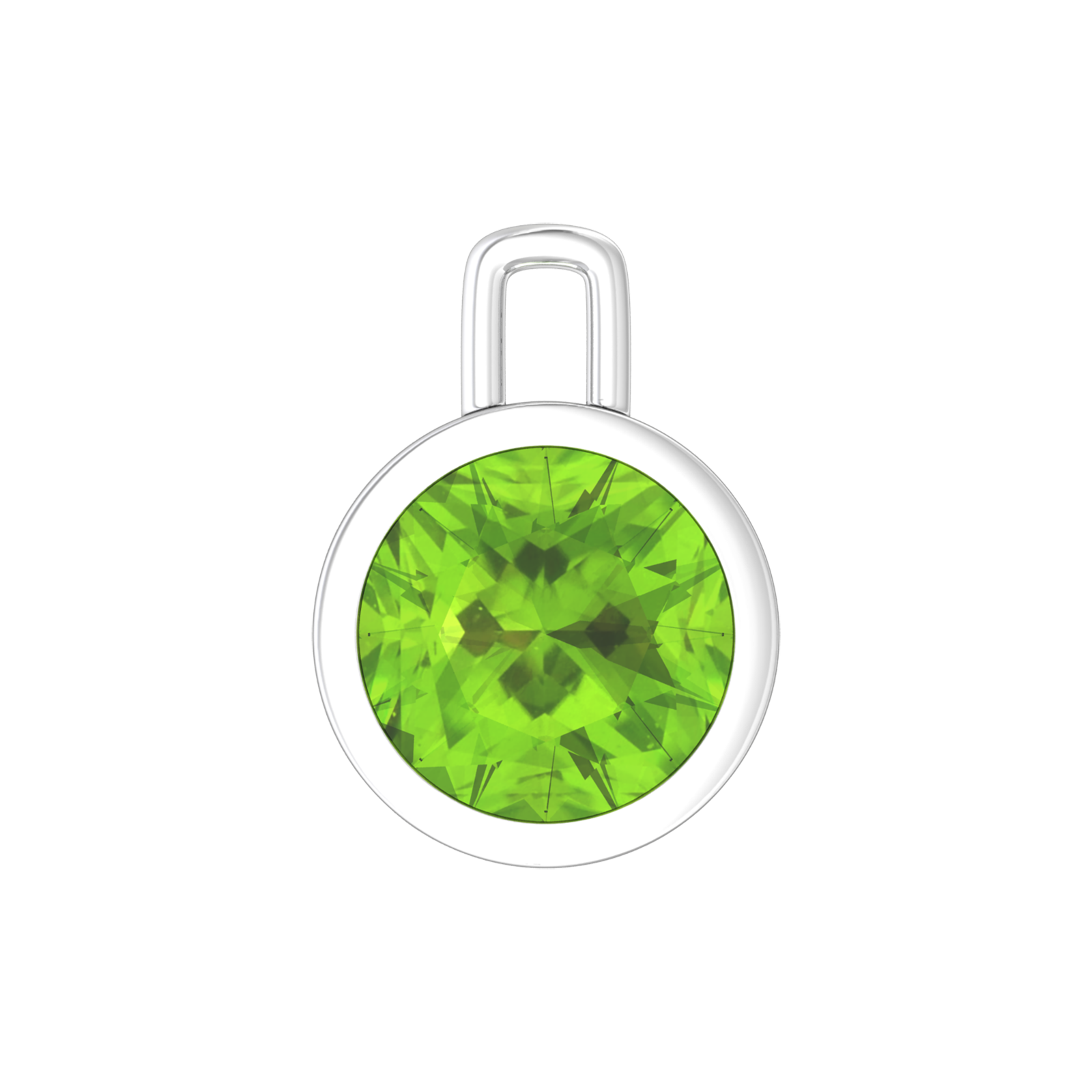 Nova pendant attachment in a plain bezel setting with round Peridot Gardiner Brothers White Gold