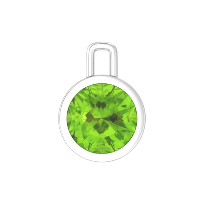 Nova pendant attachment in a plain bezel setting with round Peridot Gardiner Brothers White Gold