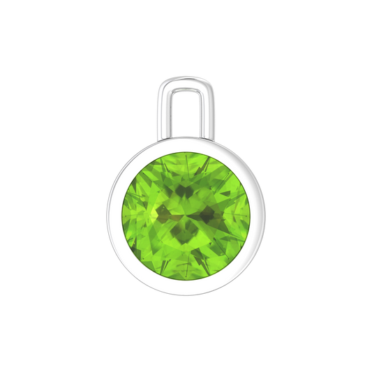 Nova pendant attachment in a plain bezel setting with round Peridot Gardiner Brothers White Gold