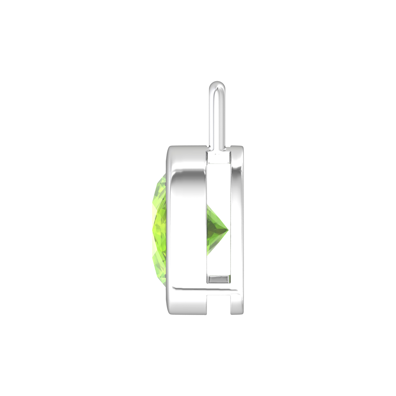 Nova pendant attachment in a plain bezel setting with round Peridot Gardiner Brothers