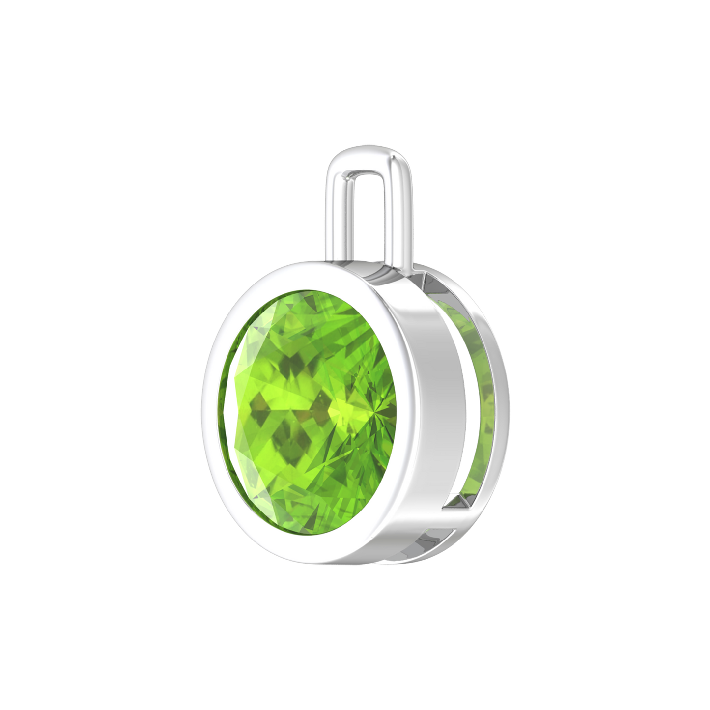 Nova pendant attachment in a plain bezel setting with round Peridot Gardiner Brothers