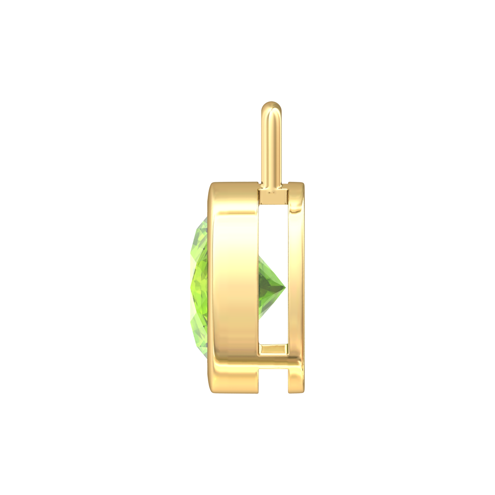 Nova pendant attachment in a plain bezel setting with round Peridot Gardiner Brothers