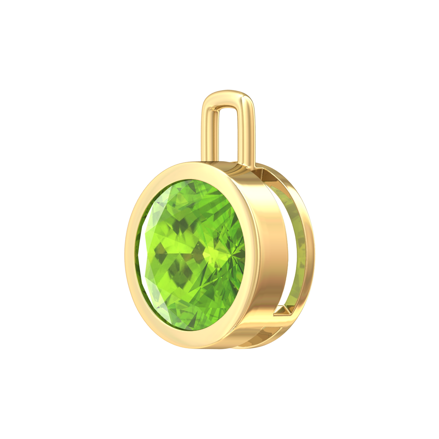 Nova pendant attachment in a plain bezel setting with round Peridot Gardiner Brothers