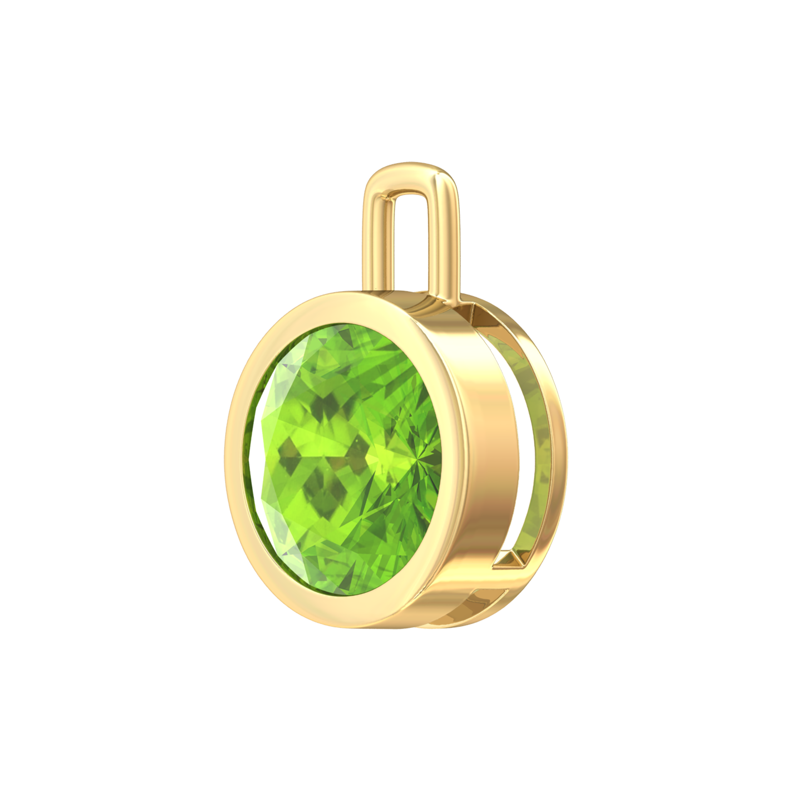 Nova pendant attachment in a plain bezel setting with round Peridot Gardiner Brothers