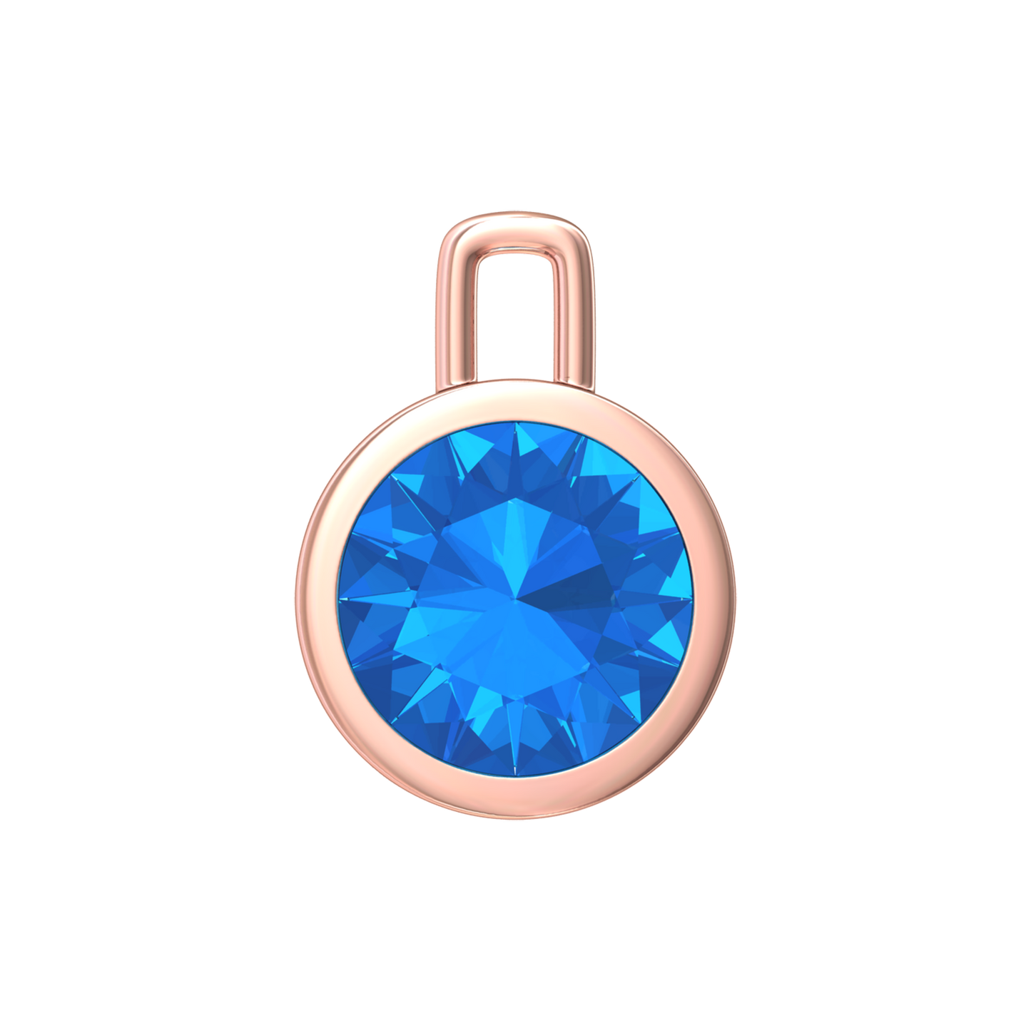 Nova pendant attachment in a plain bezel setting with round Swiss Blue Topaz Gardiner Brothers Rose Gold