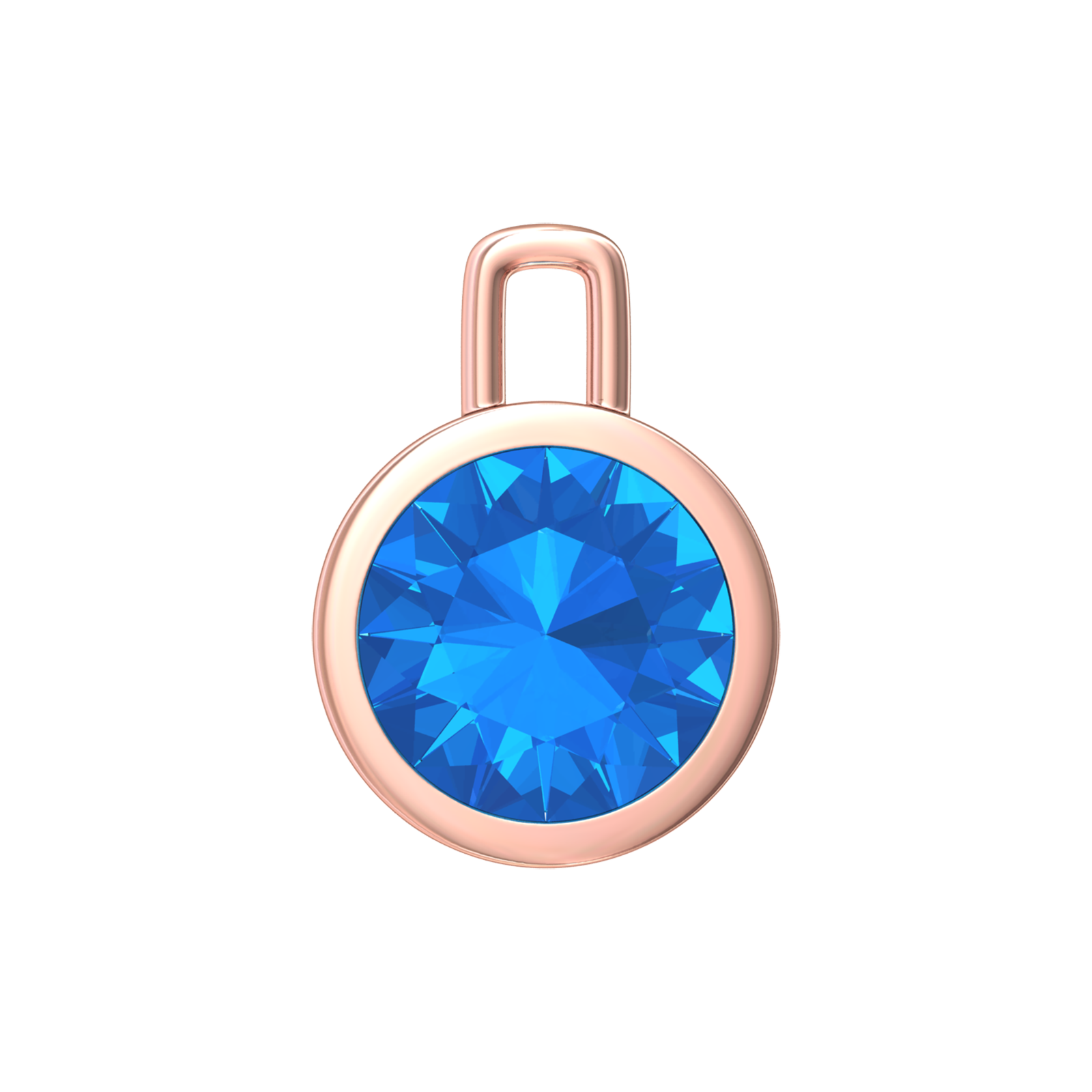 Nova pendant attachment in a plain bezel setting with round Swiss Blue Topaz Gardiner Brothers Rose Gold