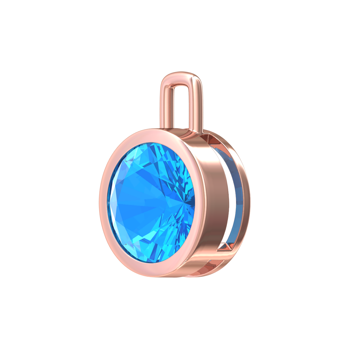 Nova pendant attachment in a plain bezel setting with round Swiss Blue Topaz Gardiner Brothers