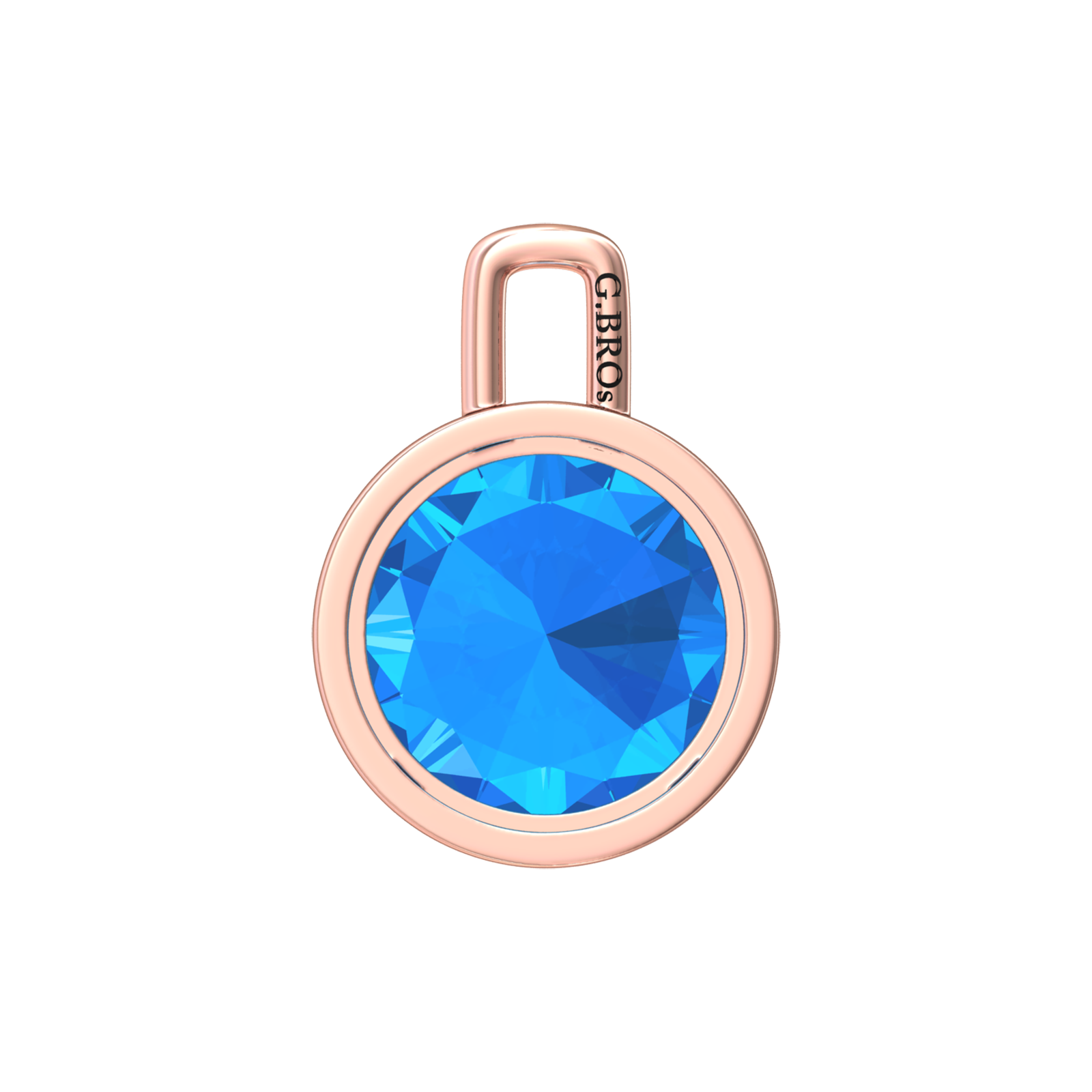 Nova pendant attachment in a plain bezel setting with round Swiss Blue Topaz Gardiner Brothers