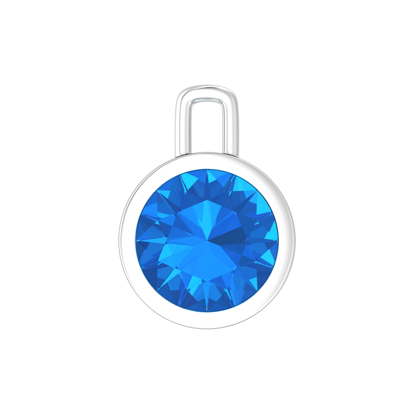 Nova pendant attachment in a plain bezel setting with round Swiss Blue Topaz Gardiner Brothers White Gold