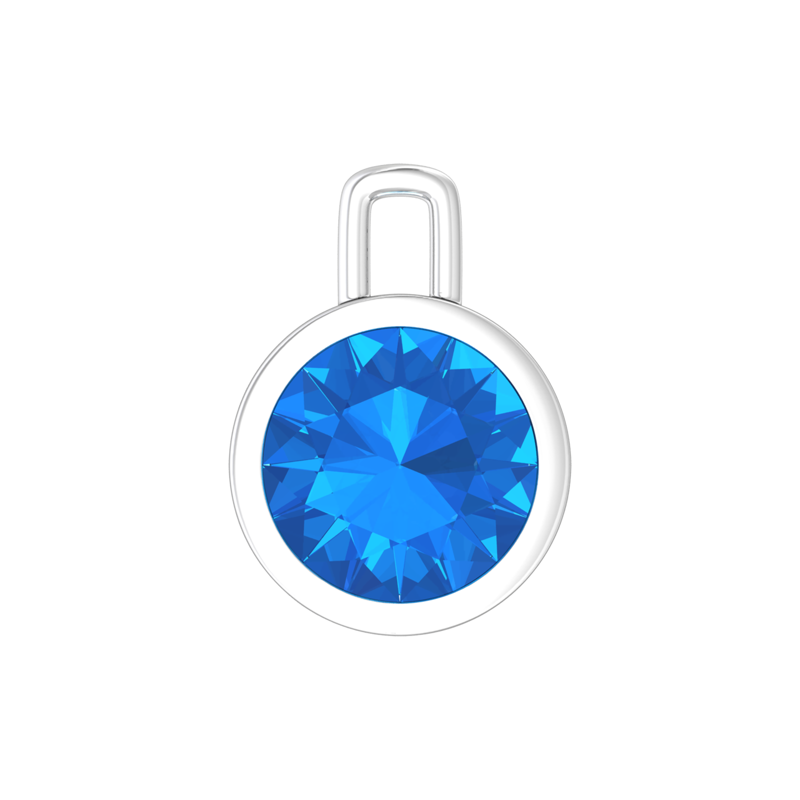 Nova pendant attachment in a plain bezel setting with round Swiss Blue Topaz Gardiner Brothers White Gold