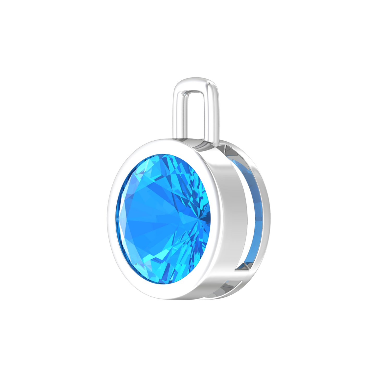 Nova pendant attachment in a plain bezel setting with round Swiss Blue Topaz Gardiner Brothers