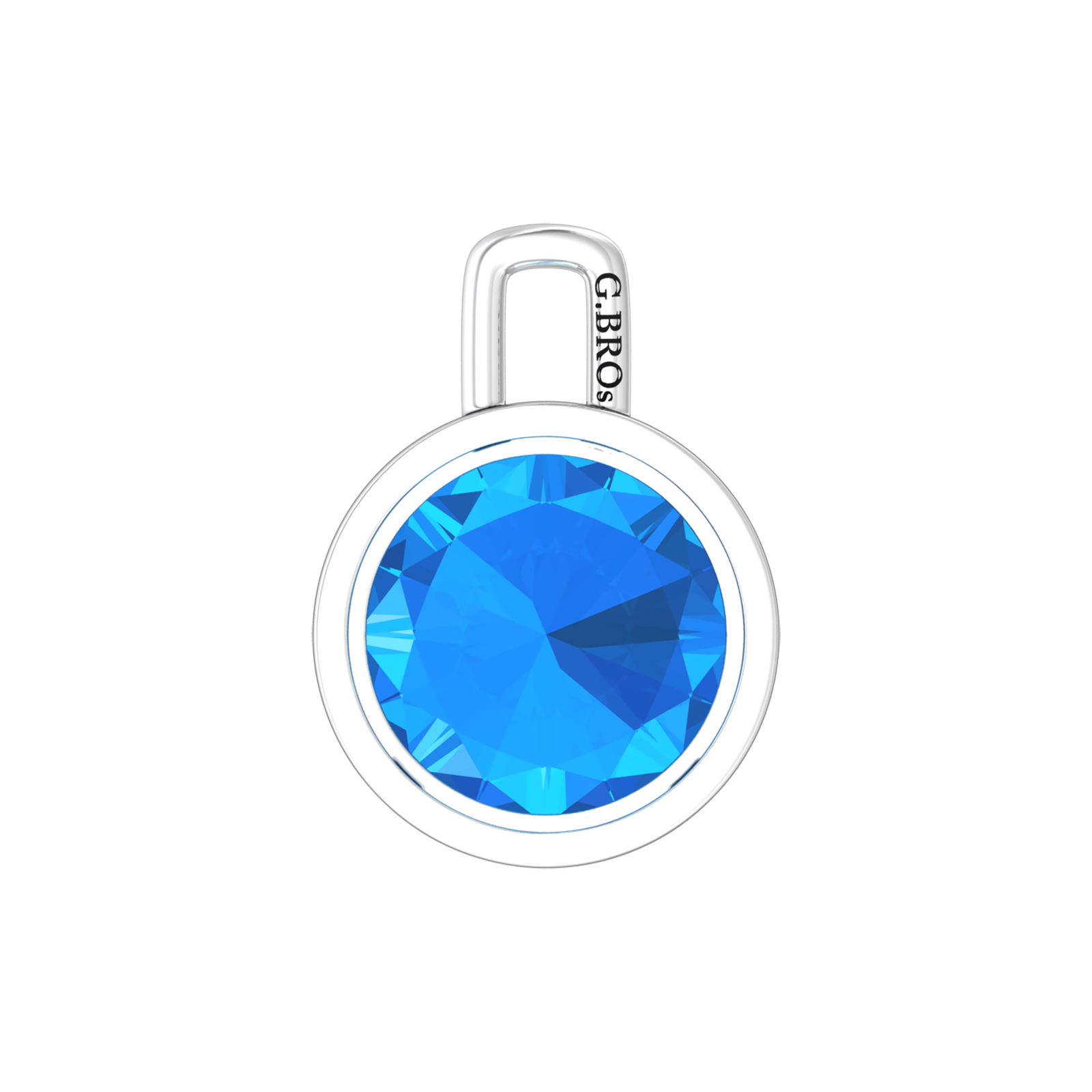 Nova pendant attachment in a plain bezel setting with round Swiss Blue Topaz Gardiner Brothers