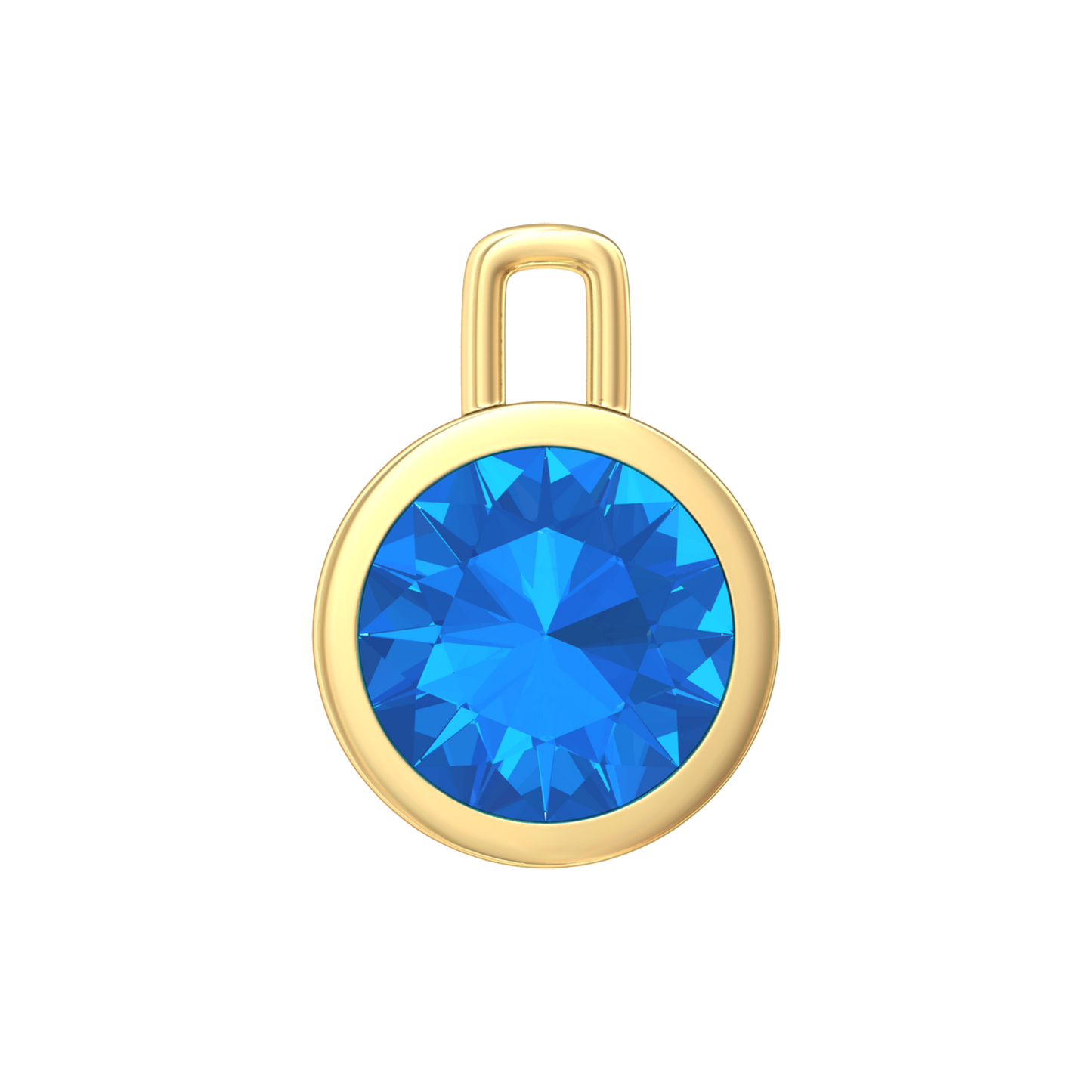 Nova pendant attachment in a plain bezel setting with round Swiss Blue Topaz Gardiner Brothers Yellow Gold