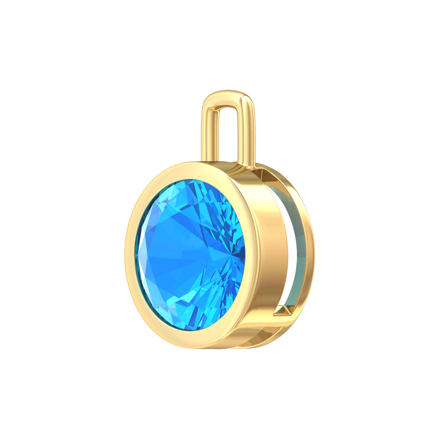 Nova pendant attachment in a plain bezel setting with round Swiss Blue Topaz Gardiner Brothers