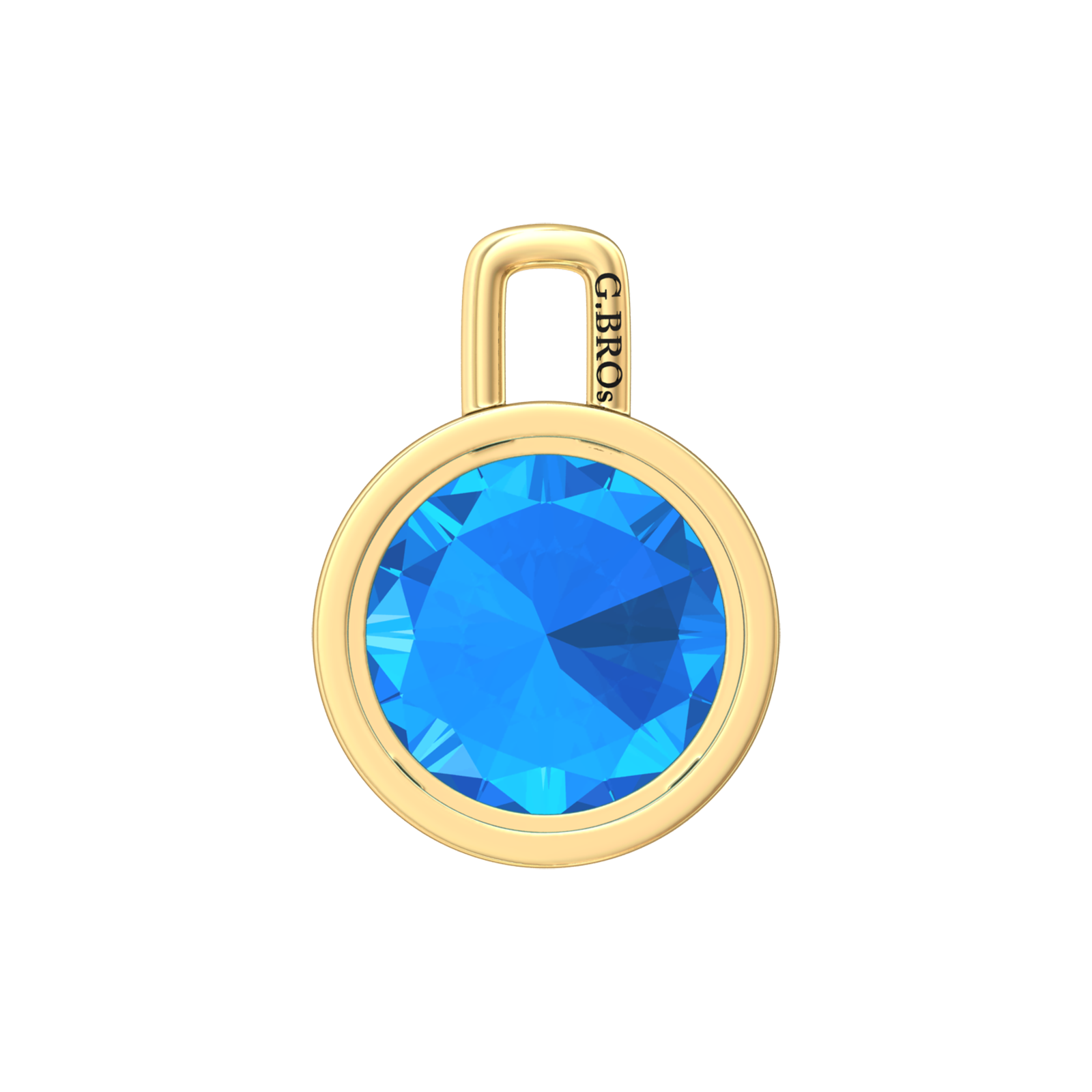 Nova pendant attachment in a plain bezel setting with round Swiss Blue Topaz Gardiner Brothers