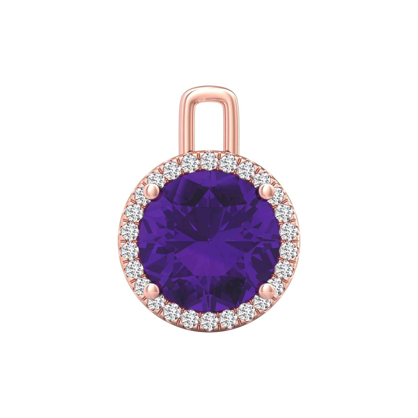 Nova diamond set pendant attachment set with a round Amethyst Gardiner Brothers Rose Gold