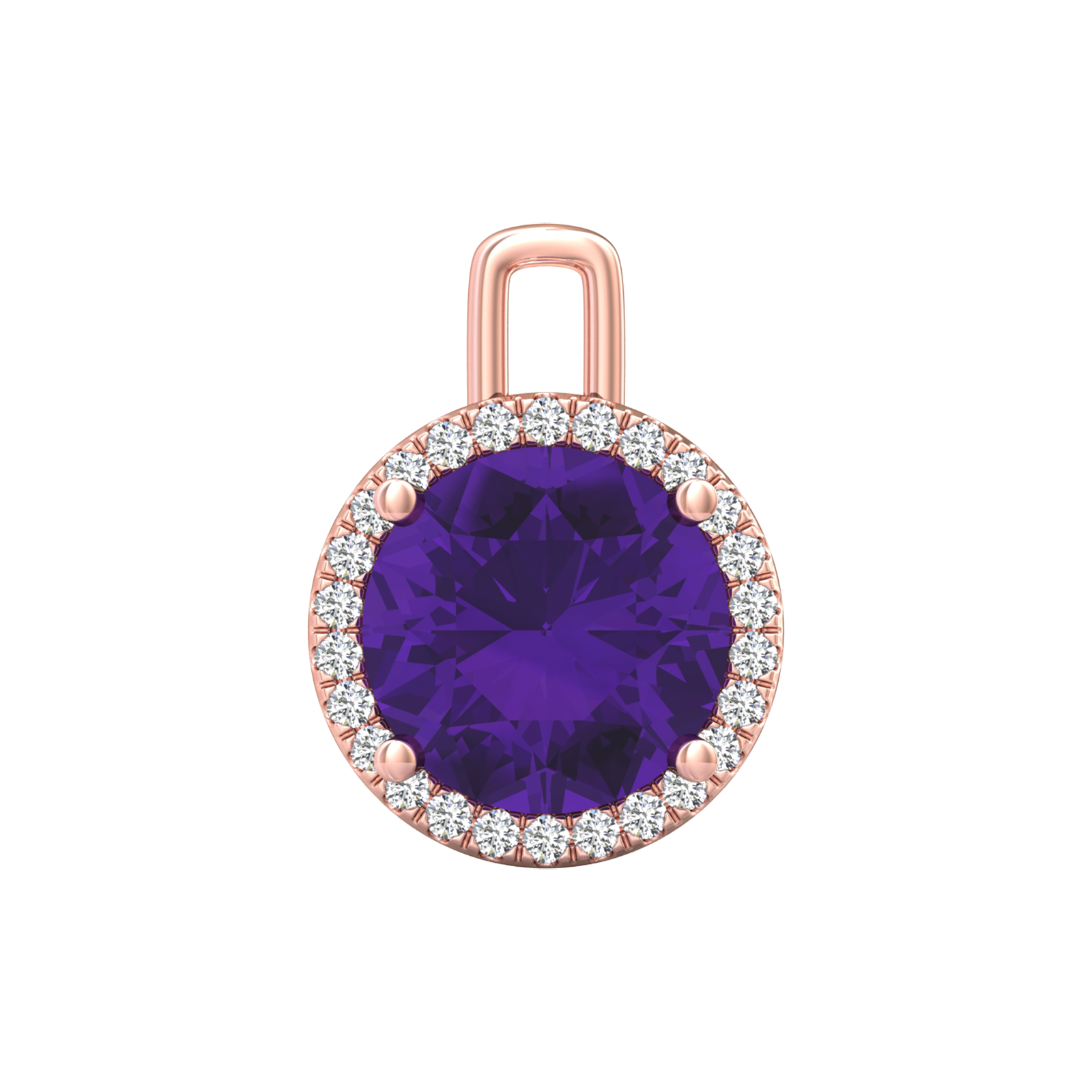 Nova diamond set pendant attachment set with a round Amethyst Gardiner Brothers Rose Gold