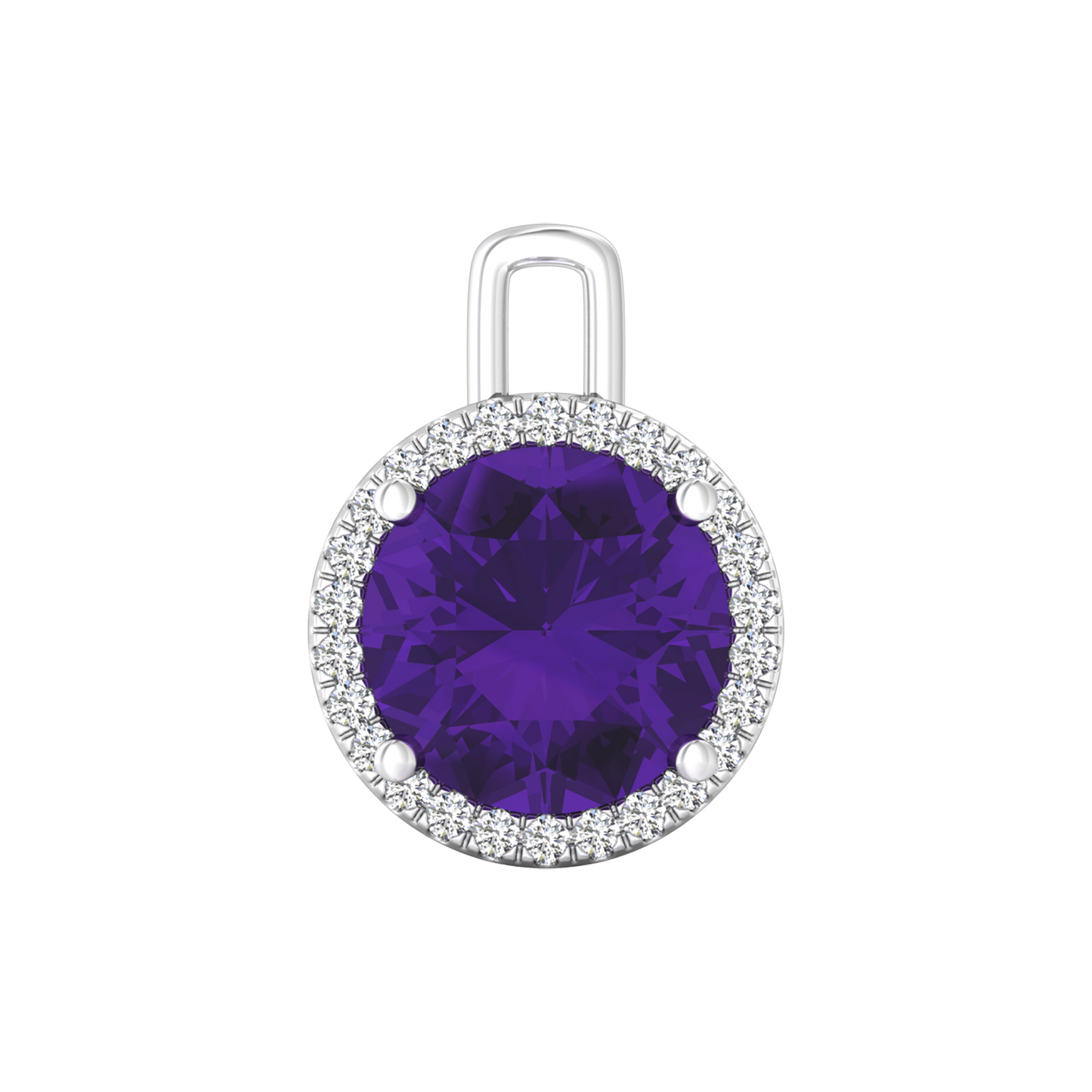Nova diamond set pendant attachment set with a round Amethyst Gardiner Brothers White Gold