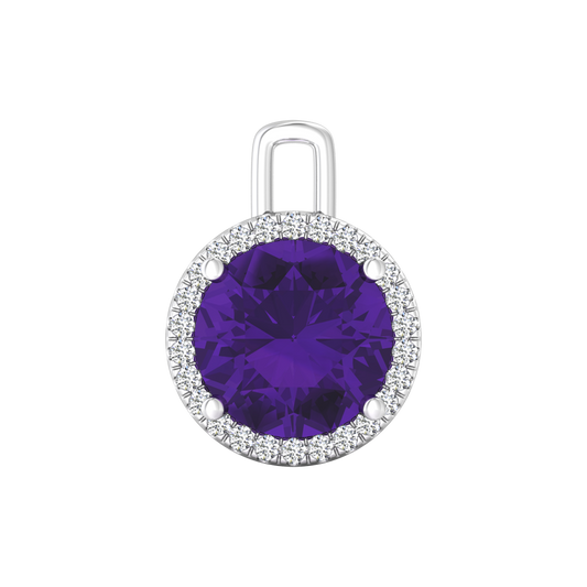 Nova diamond set pendant attachment set with a round Amethyst Gardiner Brothers White Gold