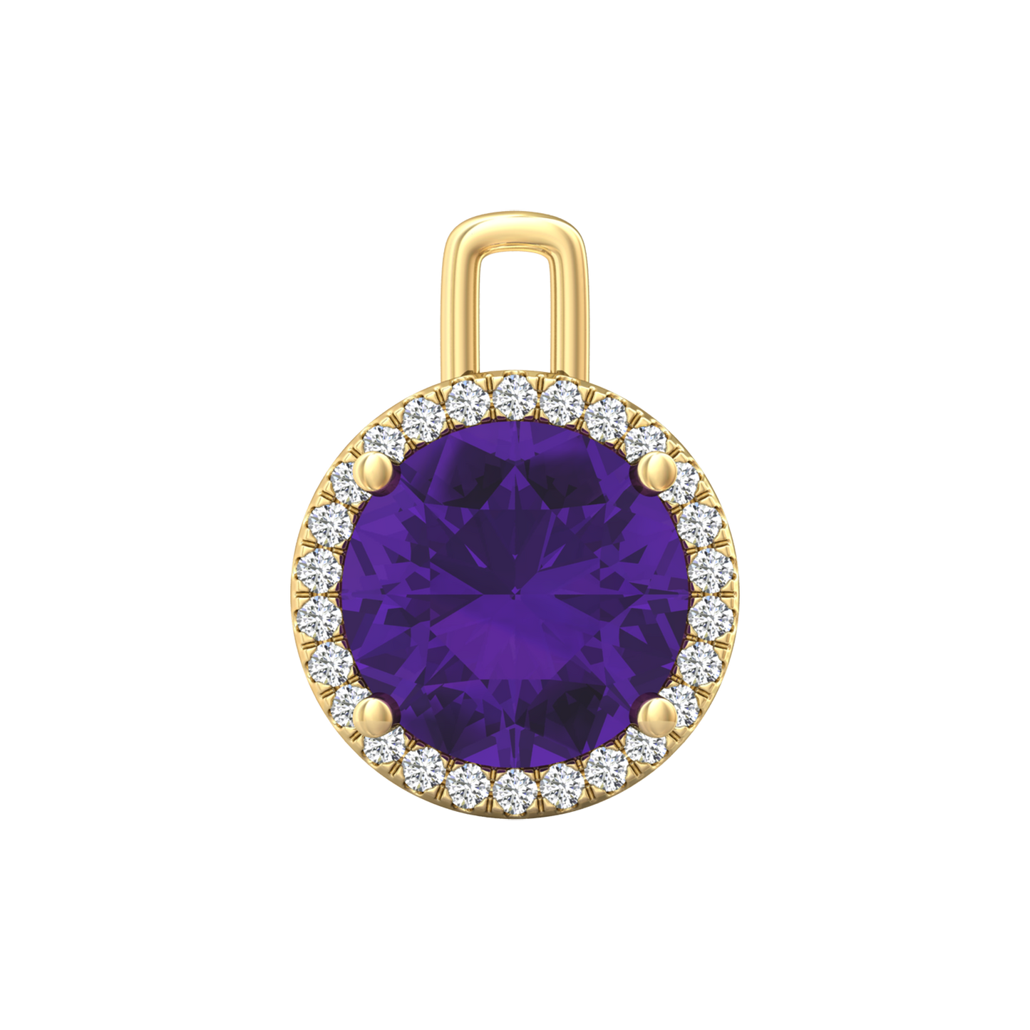 Nova diamond set pendant attachment set with a round Amethyst Gardiner Brothers Yellow Gold