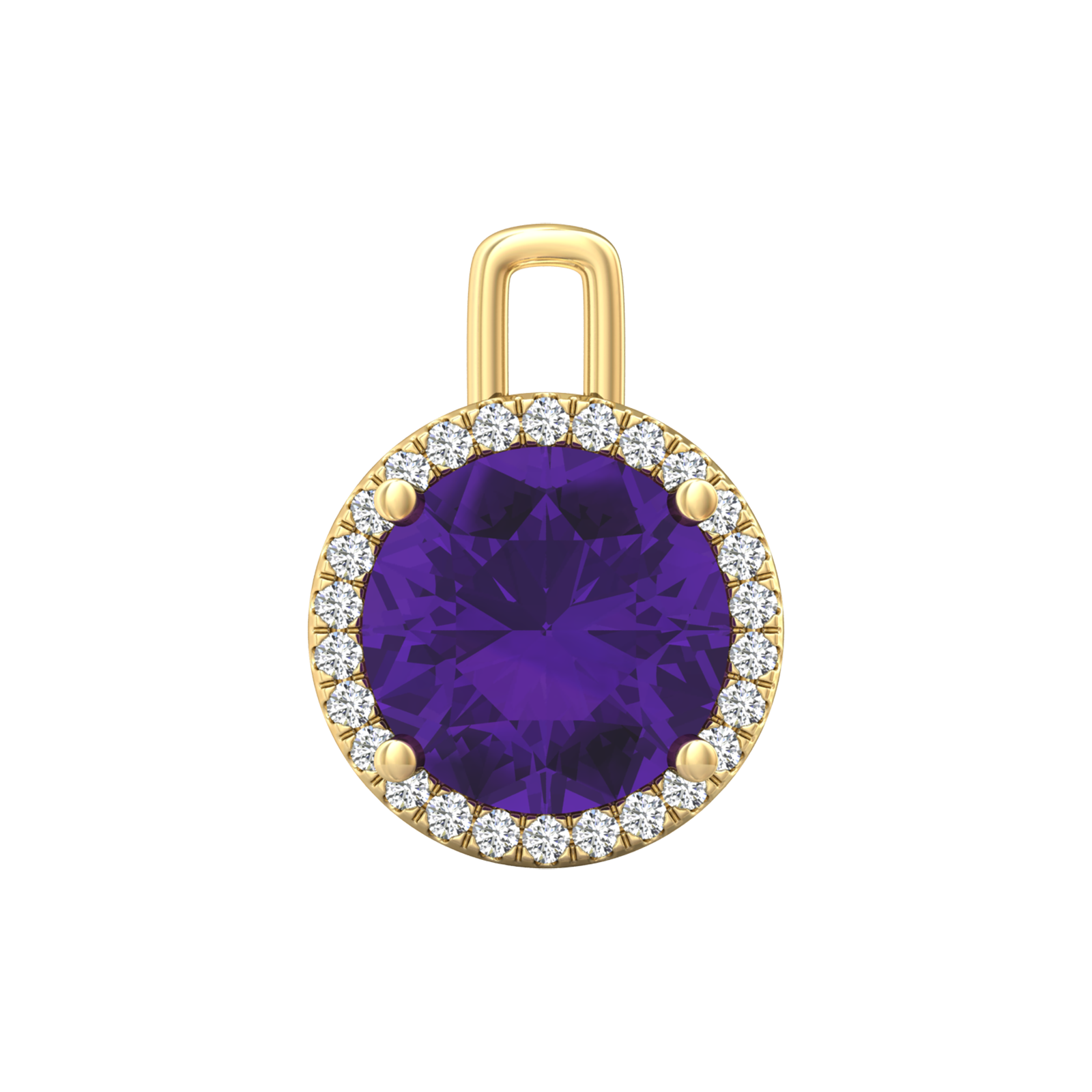 Nova diamond set pendant attachment set with a round Amethyst Gardiner Brothers Yellow Gold