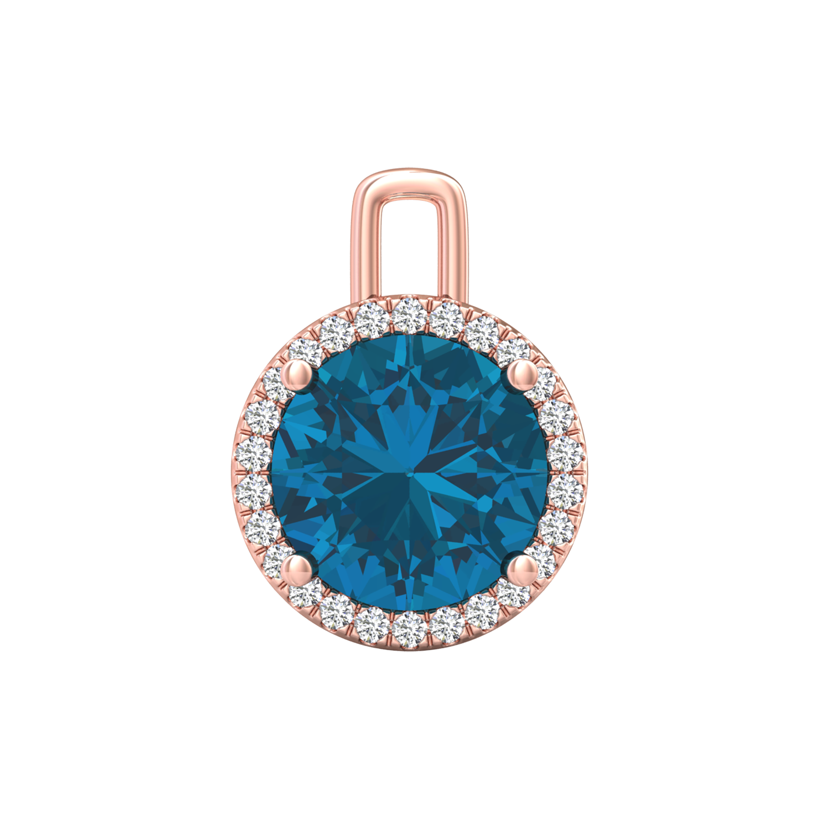 Nova diamond set pendant attachment set with a round London Blue Topaz Gardiner Brothers Rose Gold