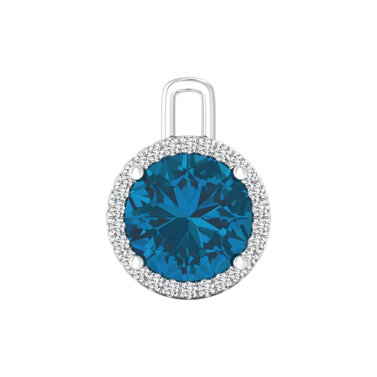 Nova diamond set pendant attachment set with a round London Blue Topaz Gardiner Brothers White Gold
