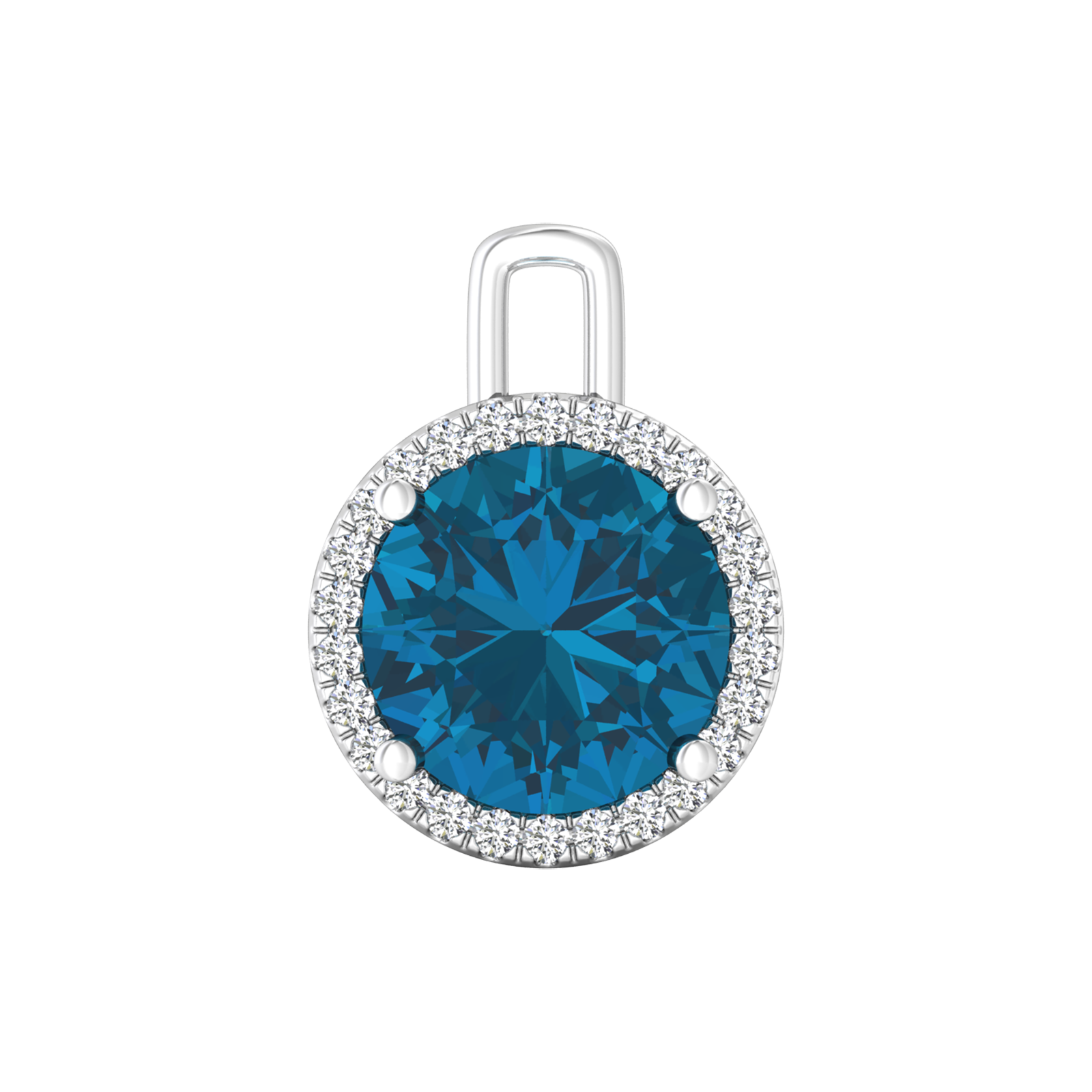 Nova diamond set pendant attachment set with a round London Blue Topaz Gardiner Brothers White Gold