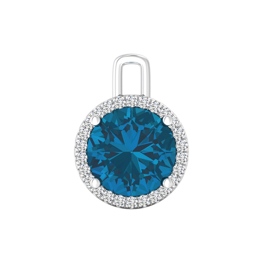 Nova diamond set pendant attachment set with a round London Blue Topaz Gardiner Brothers White Gold