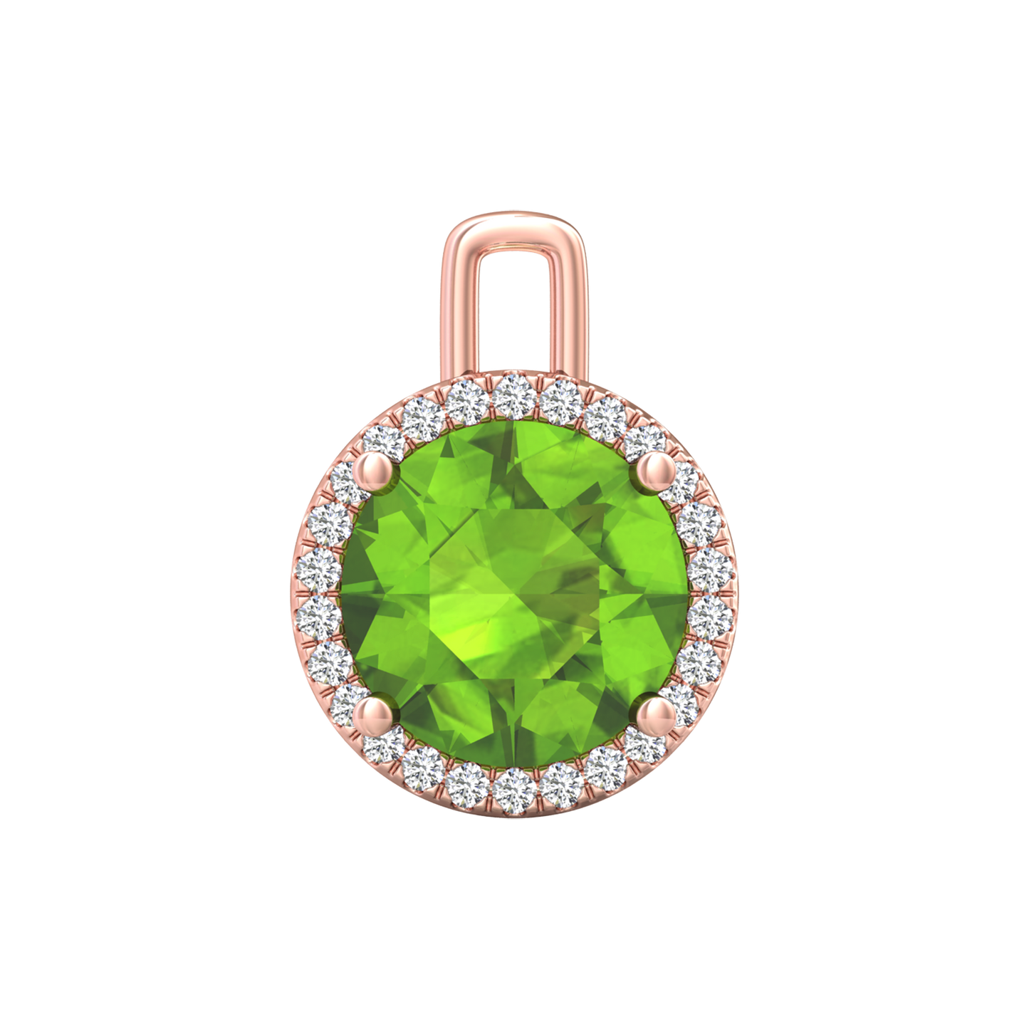 Nova diamond set pendant attachment set with a round Peridot Gardiner Brothers Rose Gold