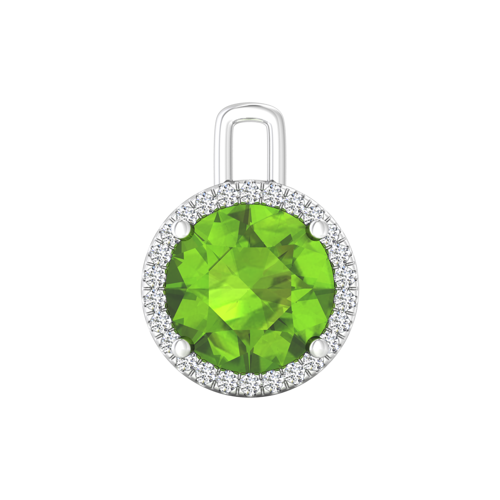 Nova diamond set pendant attachment set with a round Peridot Gardiner Brothers White Gold