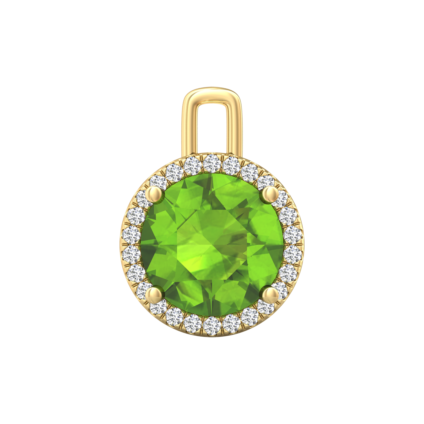 Nova diamond set pendant attachment set with a round Peridot Gardiner Brothers Yellow Gold