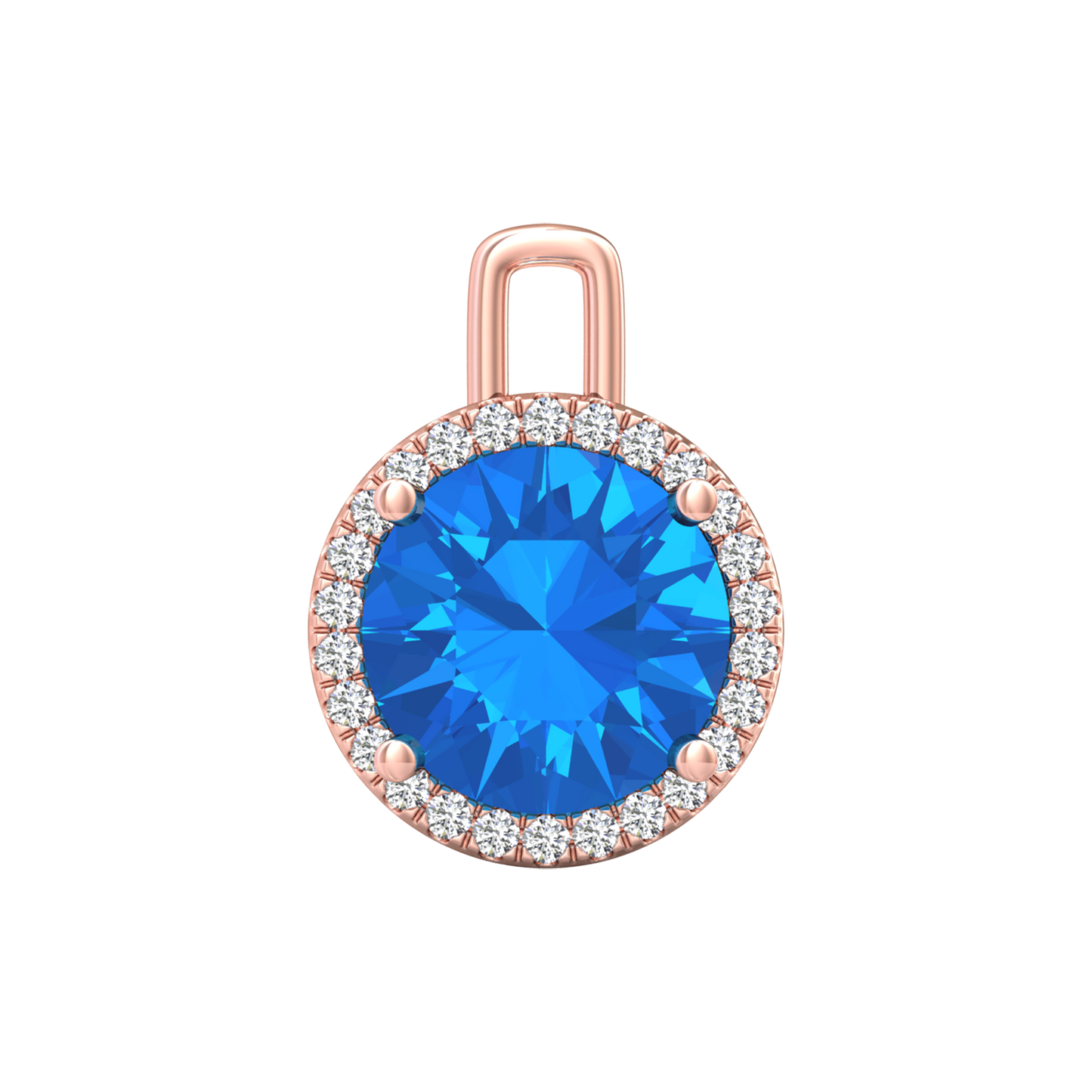 Nova diamond set pendant attachment set with a round Swiss Blue Topaz Gardiner Brothers Rose Gold