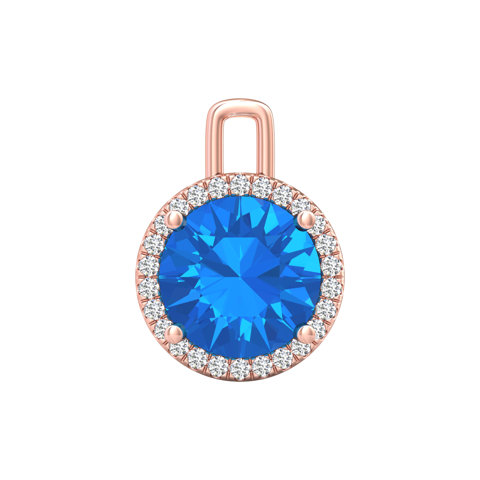 Nova diamond set pendant attachment set with a round Swiss Blue Topaz Gardiner Brothers Rose Gold