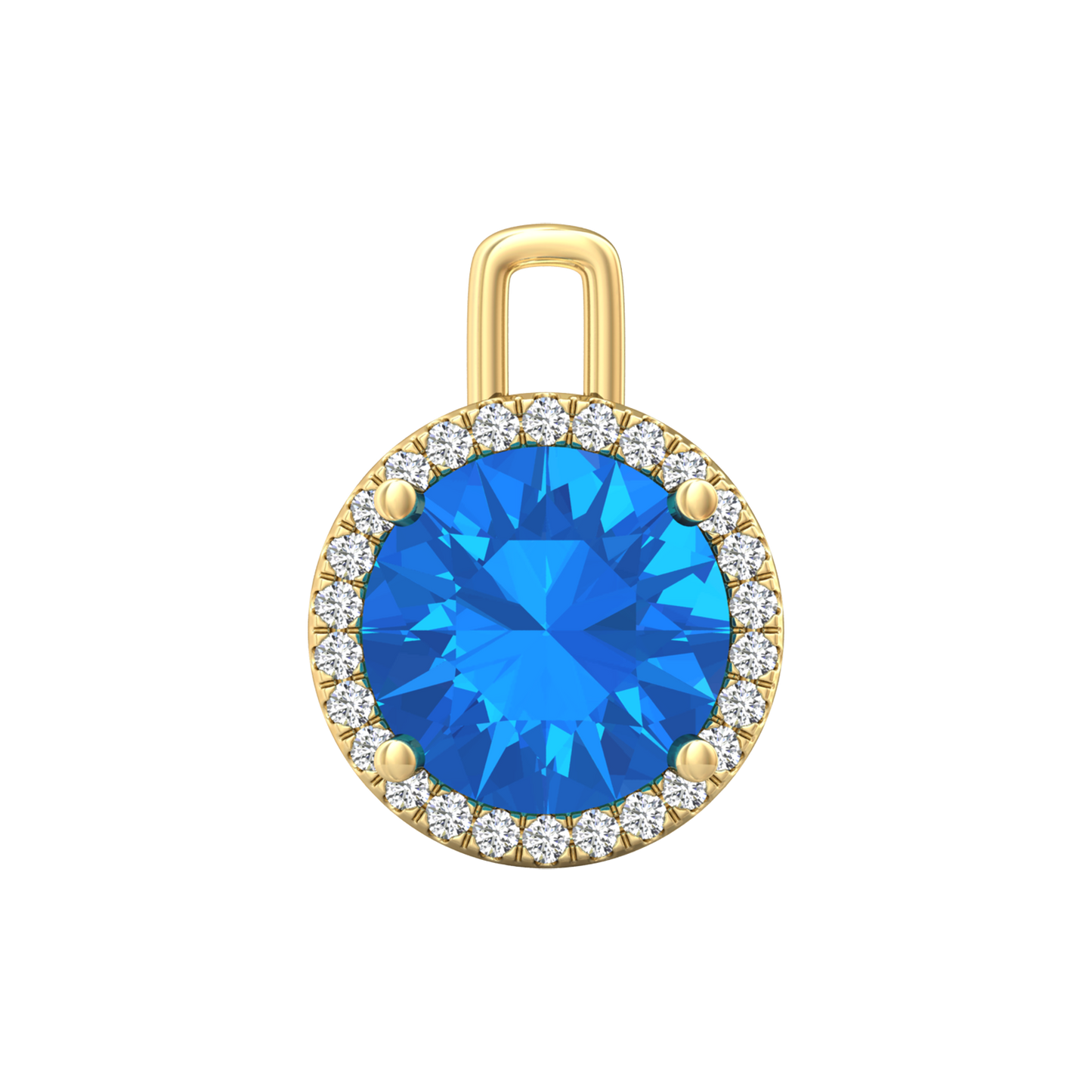 Nova diamond set pendant attachment set with a round Swiss Blue Topaz Gardiner Brothers Yellow Gold
