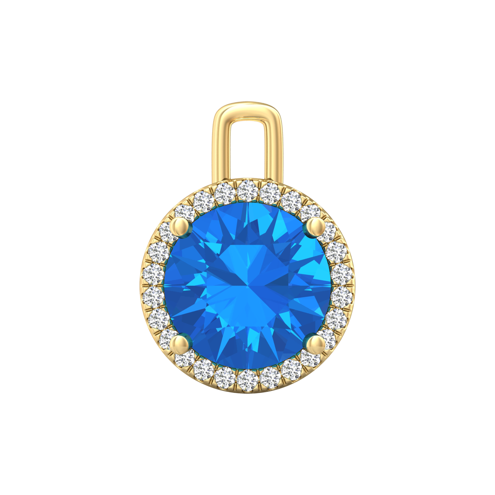 Nova diamond set pendant attachment set with a round Swiss Blue Topaz Gardiner Brothers Yellow Gold
