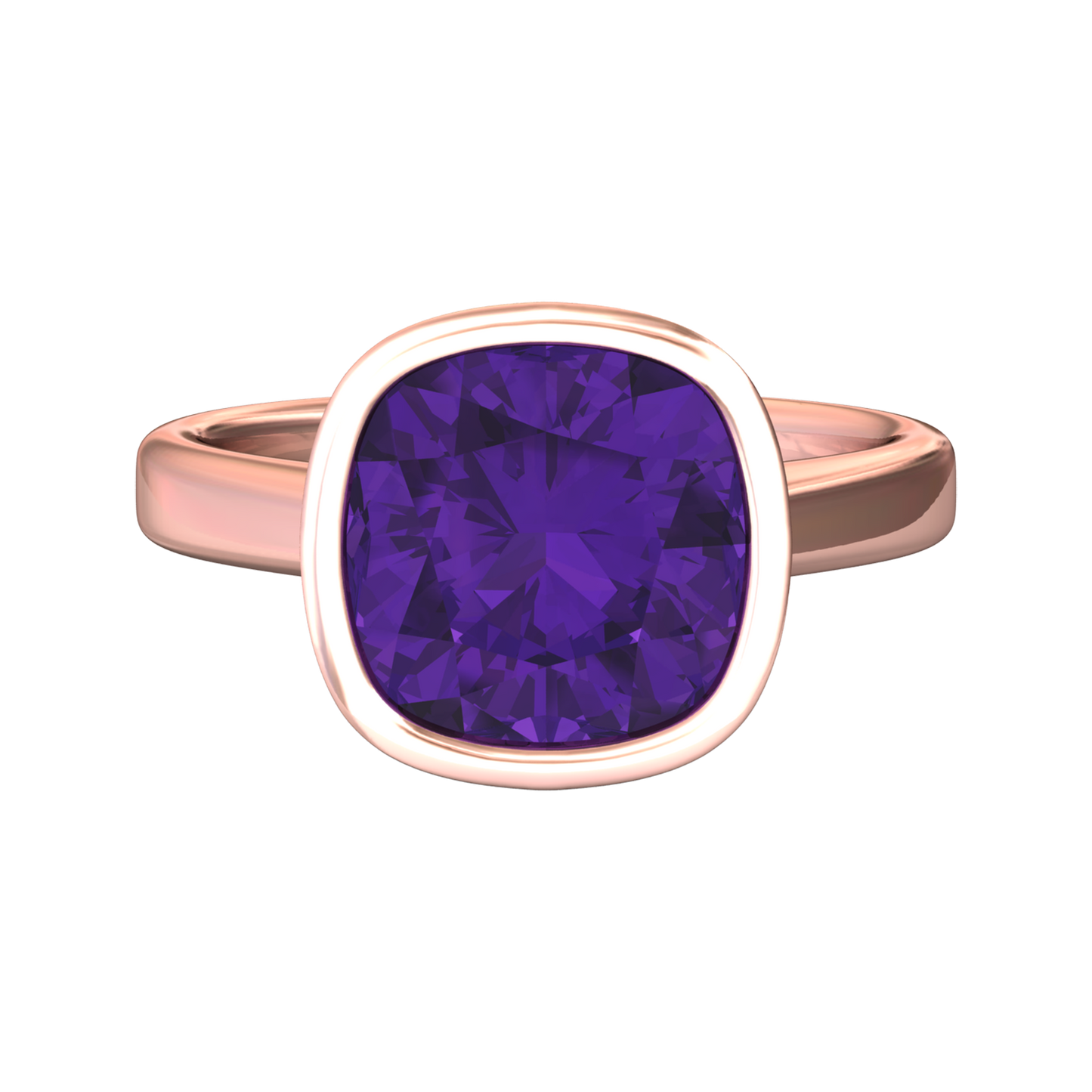 Nova cushion shaped Amethyst ring set in a plain bezel setting Gardiner Brothers